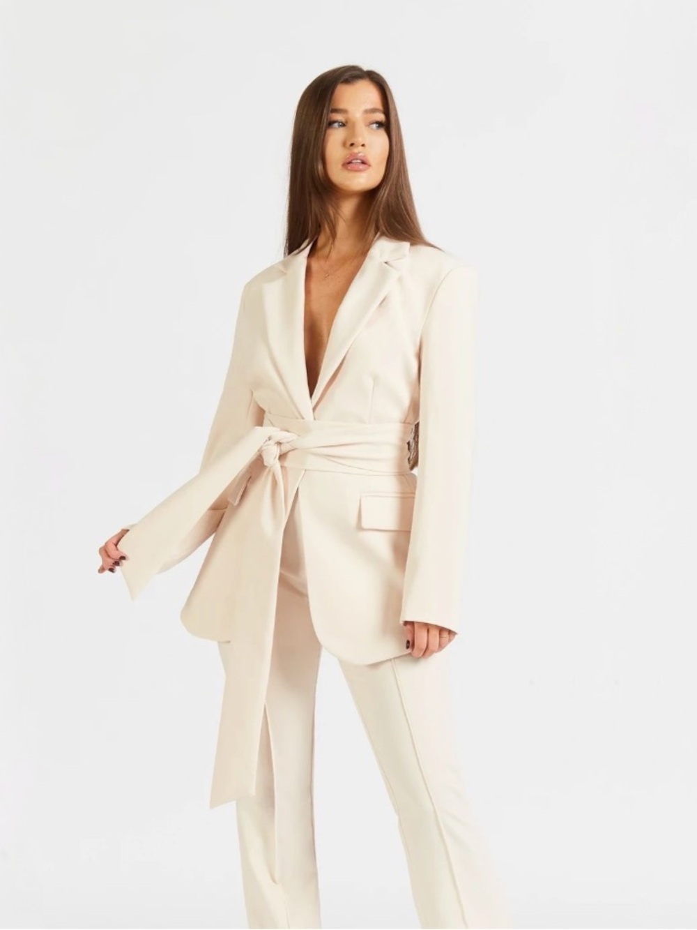 Because Of Alice Classic Blazer With Belt in Cream